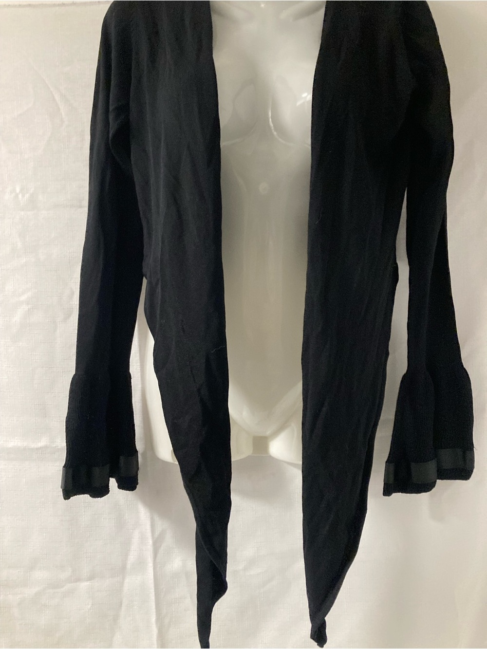 Tristan & Iseut Black Waterfall Cardigan Sheer Cuffs Size S